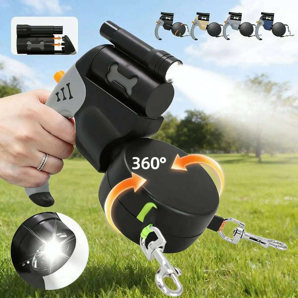 Auto Retractable Double-Headed Dog Leash 3M for 2 Dogs with LED Flashlight 360 Degree Dual Traction Rope Pet Supplies
