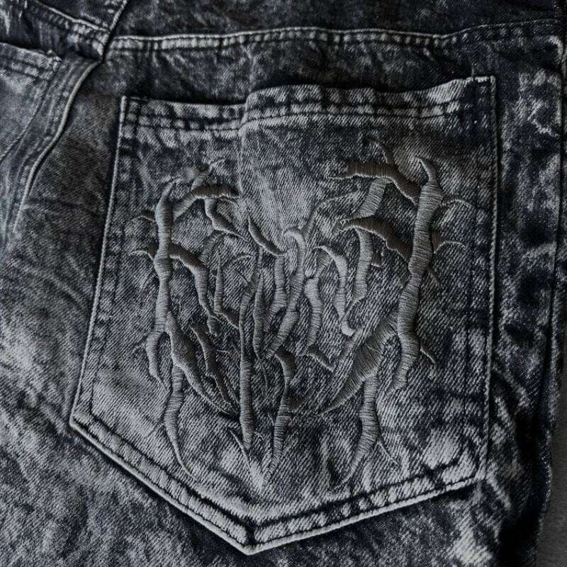 Gothic Retro Oversized Baggy Fit Unisex Mopping Pants Y2K Phantom Jeans High Street Spider Embroidered Patch Hip Hop Streetwear 26Y0330