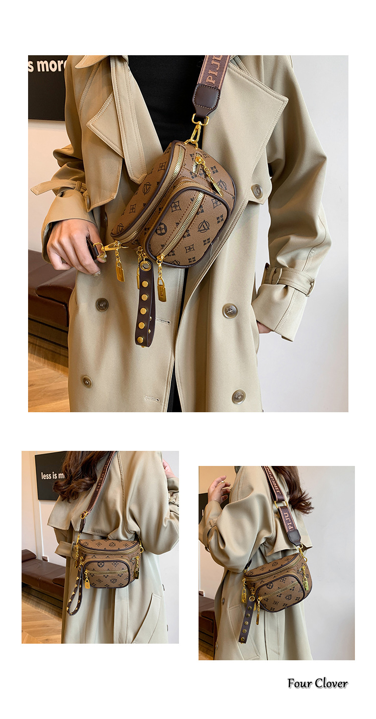 High-end fashion multi-layer zipper shoulder crossbody bag, new retro print chest bag, women's luxury handbag, niche designer lightweight luxury 