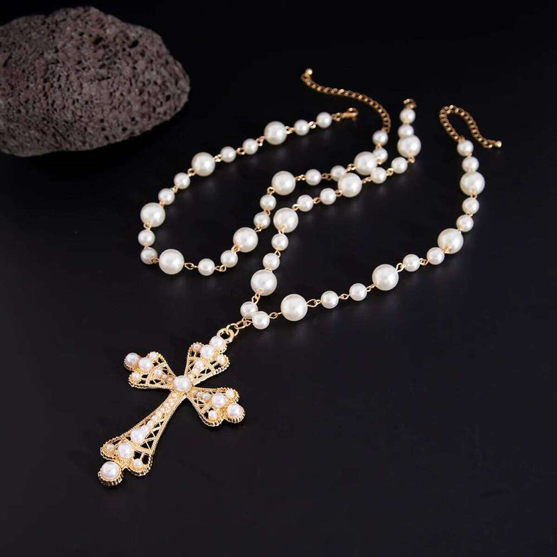 Hip-hop Luxurious Punk Style Necklace Cross Collage Imitation Pearl Collar With Exquisite Delicate Perfect For Everyday Wear As A Versatile & Jewelry 