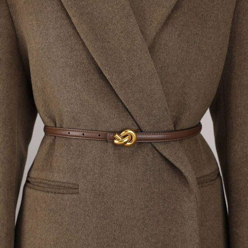 Premium Genuine Leather Women's Belt With Elegant Metal Knot Buckle Perfect For Dresses And Jeans Chunjinqiuli