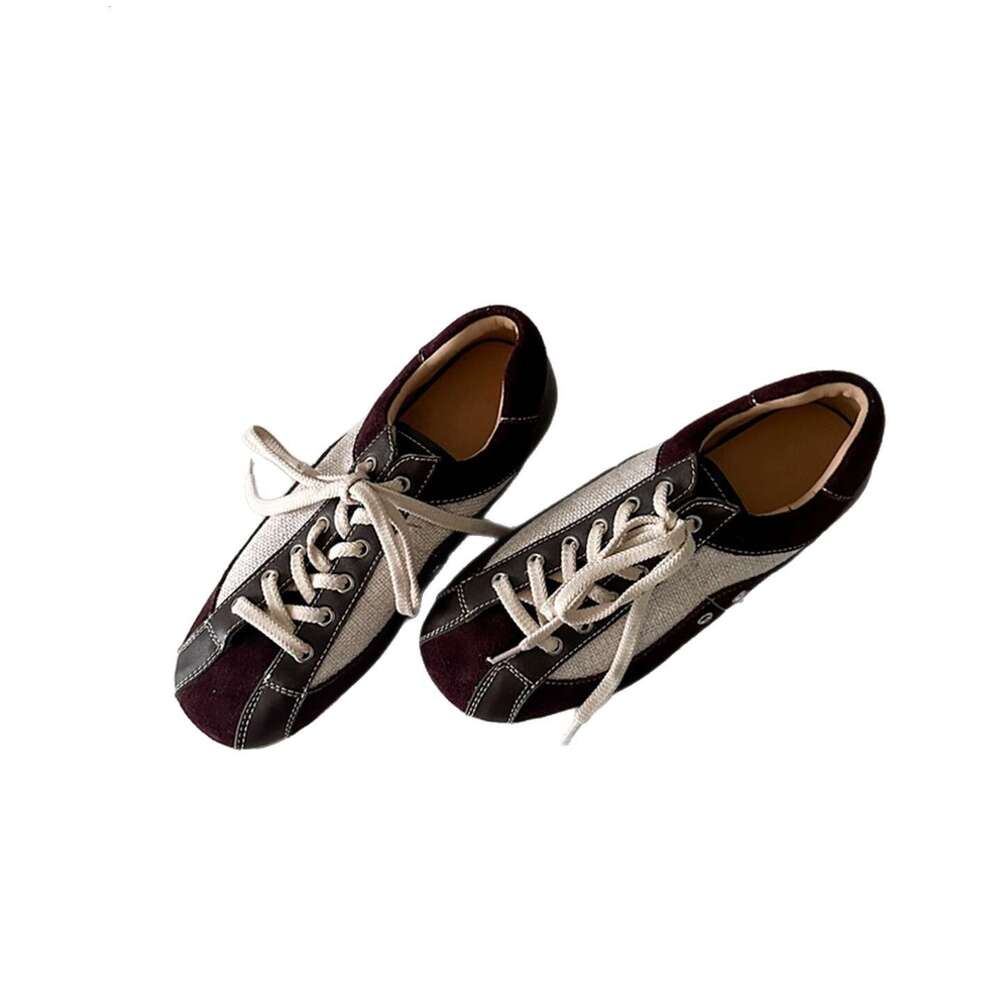 Sheepskin Version Retro Color Block Round Toe Flat Sole German Training Shoes Versatile Lace-up Forrest Gump Women's Sneakers Casual Sports Shoes