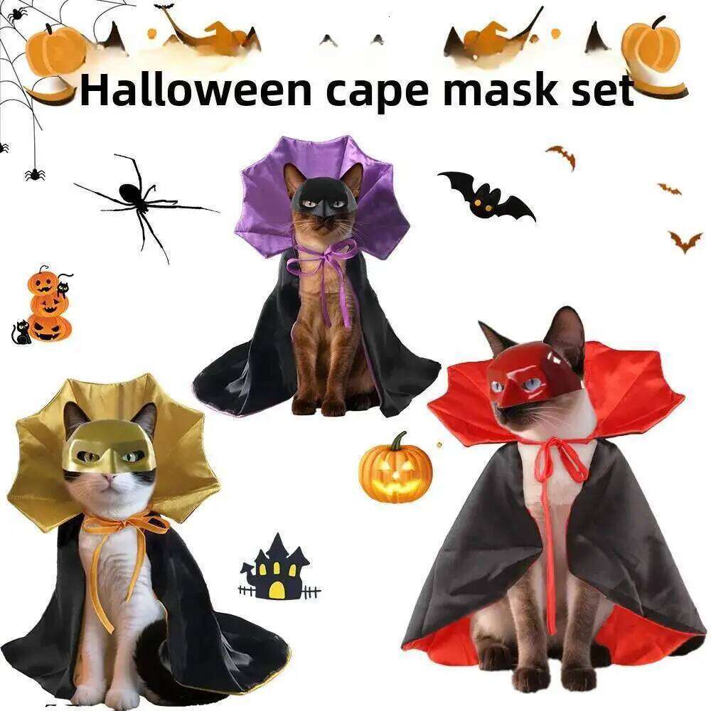 Vampire Costumes Couture with Mask Cape for Cats Dog Halloween Festival Set Dress Up Pet Parties Cloak Clothes