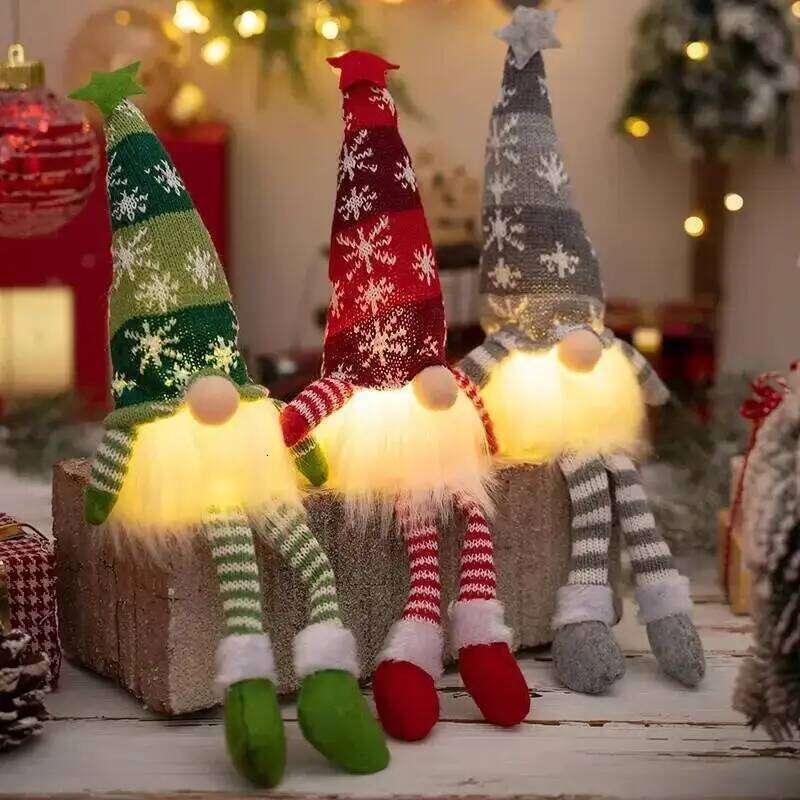 2025 Faceless Doll Gnome Ornaments LED Light Plush Knitting Crafts Tree Pendant Christmas Decorations Home Kids Gift