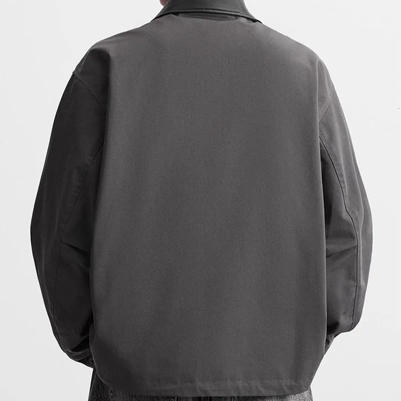 Spring Autumn Mens Patchwork Leather Collar Loose Long Sleeved Jacket Technology Fabric Coat 260327