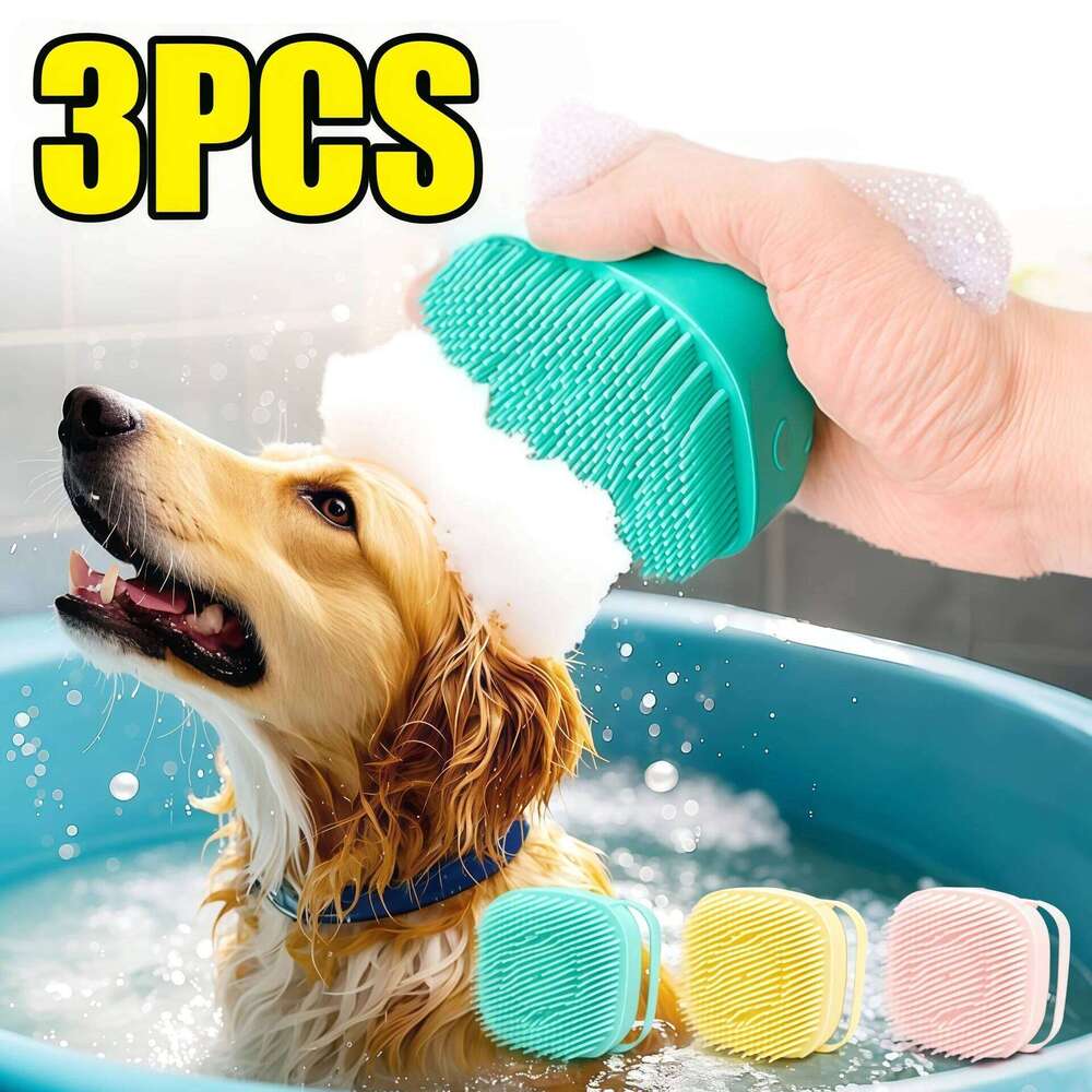 Dog Bathing Pet Massage Shampoo Dispenser Soft Silicone Brush Rubber Bristle for Dogs and Cats Shower Grooming Tool