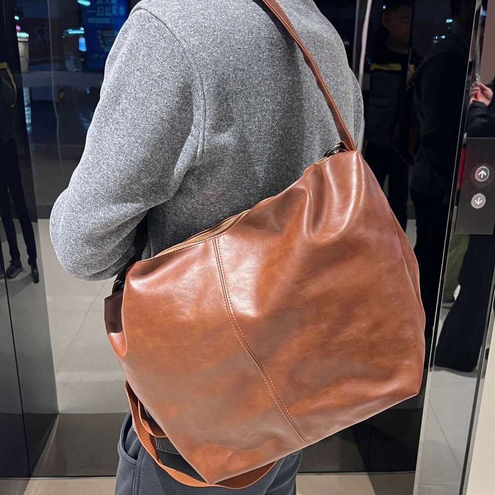 European Style Casual Men S Crossbody Large Capacity Soft Leather Tote Commuter Shoulder Bag Youth Motorcycle Riding Bag High Quality Luxury Bag