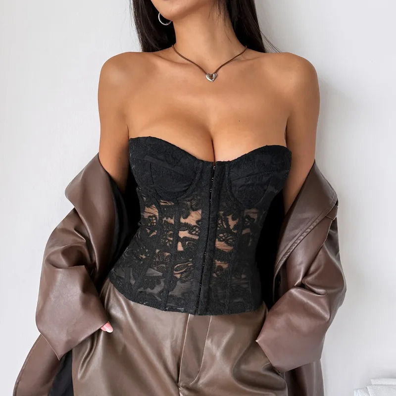 Fashion Lace Fishbone Vest Women Strapless Sleeveless Backless Slim Fit Solid Tube Top Summer Fashion Women Street Trendy Tanks 260313