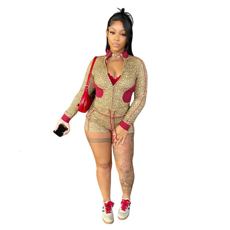 Autumn and Winter New Leopard Print Shorts Set MZ88651 Long Sleeve Stretch Set