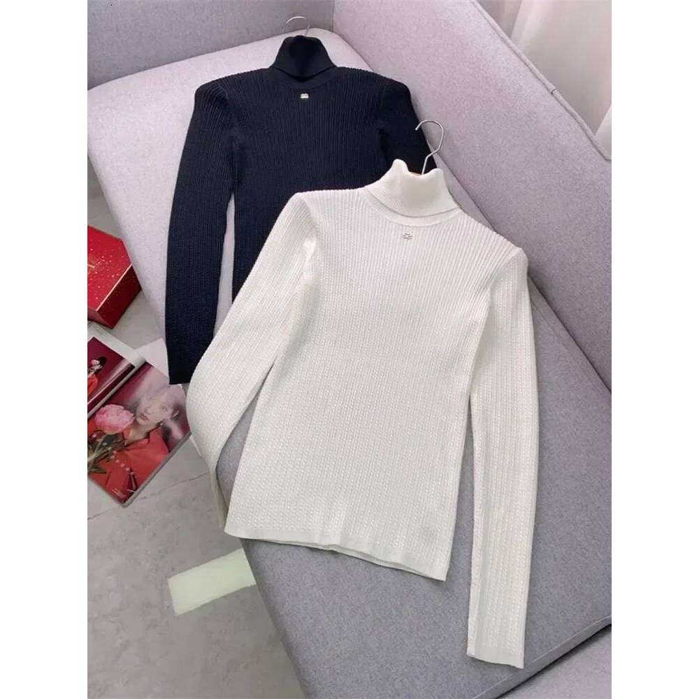 Women Turtleneck Ribbed Knit Sweater Fashion Spring Autumn Lady Slim Long Sleeve White Or Black Knitwears Pullover Mdng260330