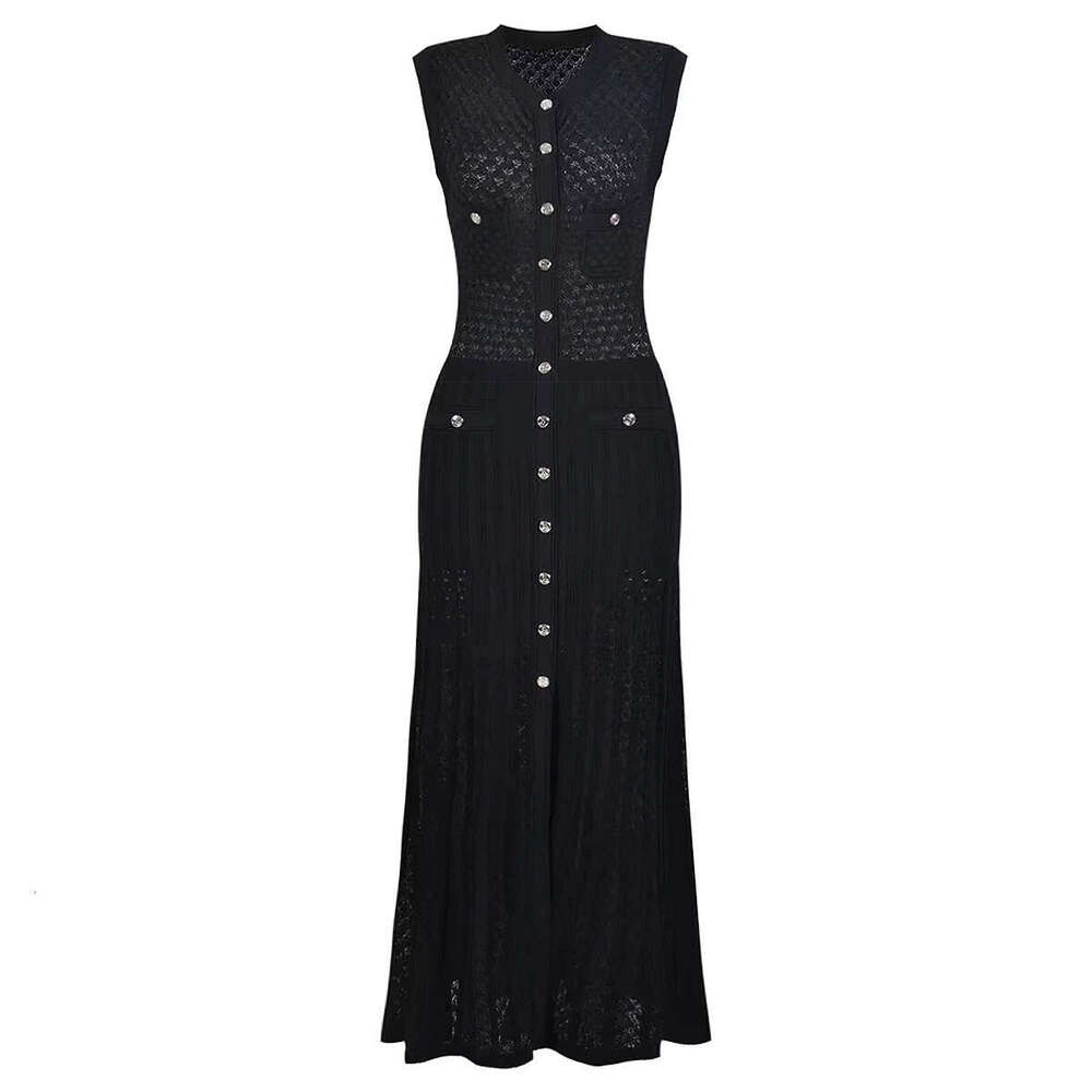 Summer new designer women's sleeveless dress slim fit g25 knitted hollow elegant long skirt 2026