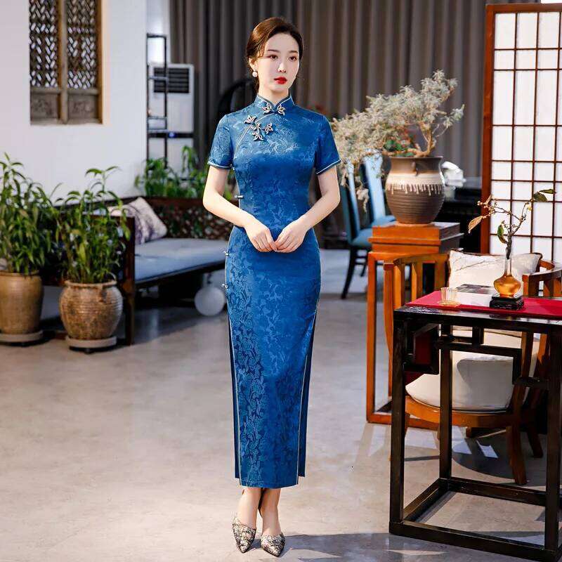 Large Buckle Jacquard Cheongsam Improved Cheongsam Dress Women Qipao Dress Chinese Tradition Hanfu MAKOUFEI