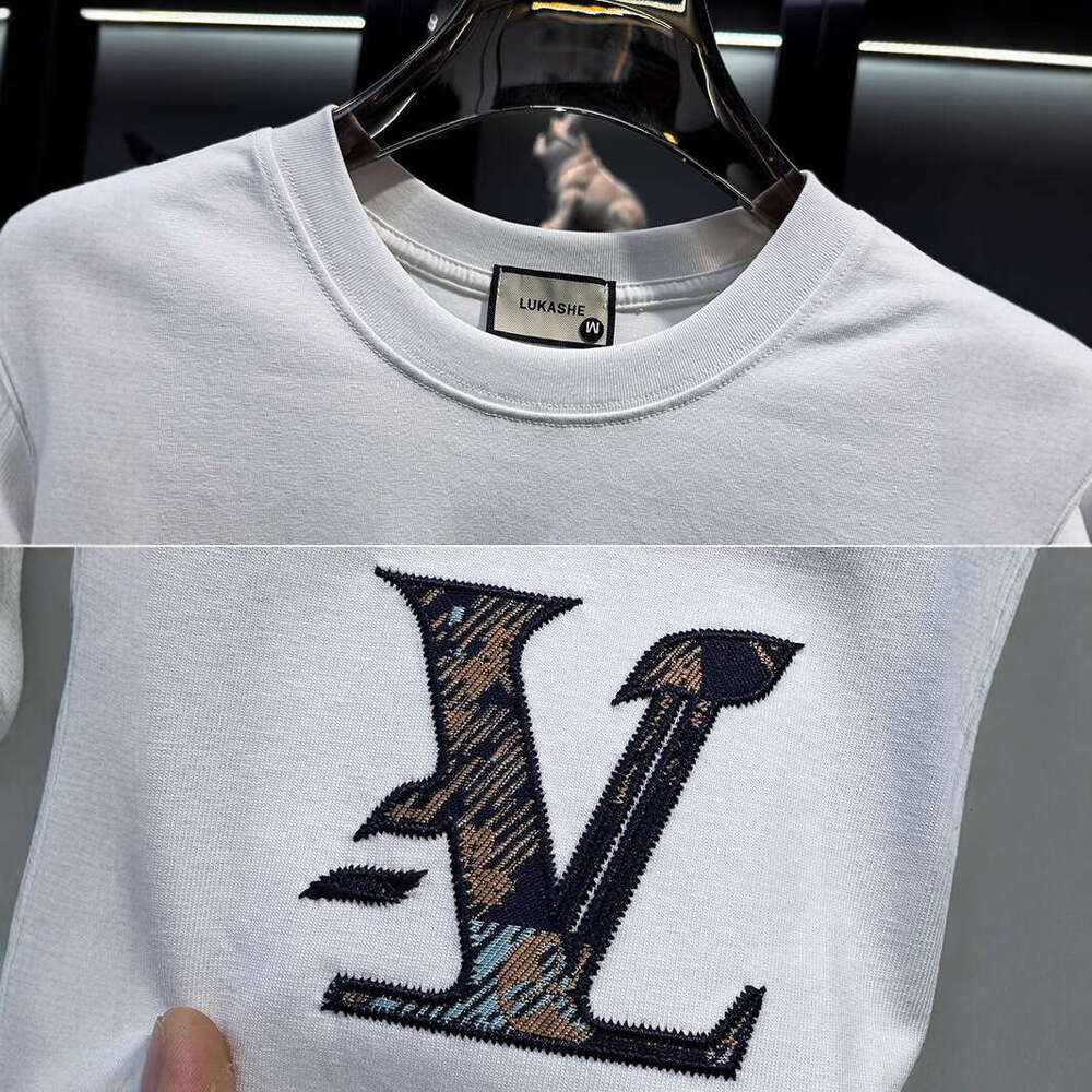 men's high-end embroidered round-neck short-sleeve T-shirt, luxury new trendy brand summer fashion American style half-sleeve