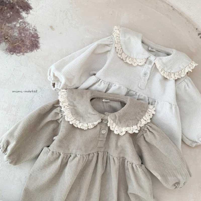 Baby Girl Corduroy Princess Dress Solid Lace Long Sleeve Dress Spring Autumn Children Retro Casual Loose Dresses Kids OutfitsT260330