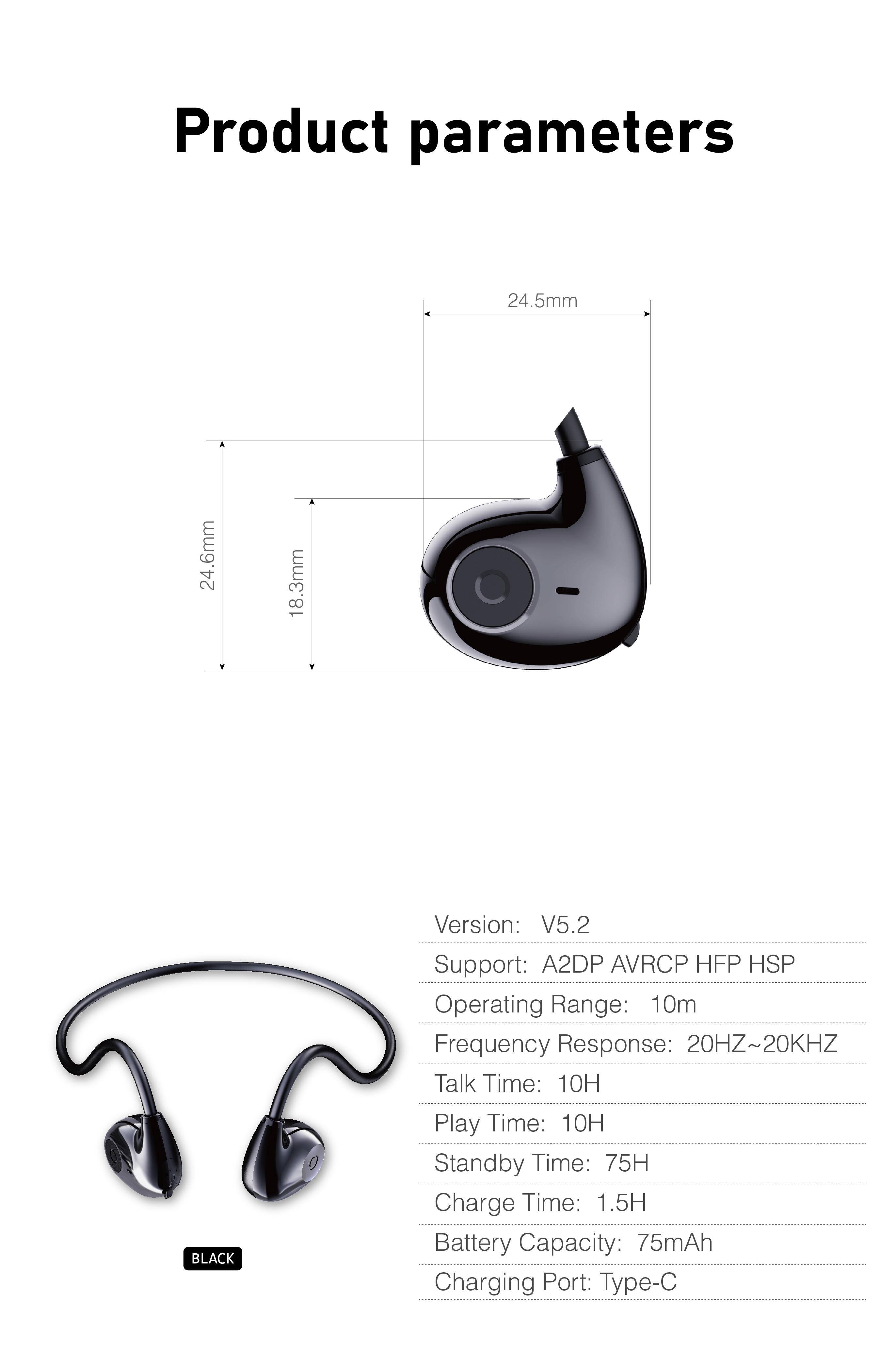 Lightweight Running Headphones BT Long Battery Wireless Neckband Headset Open Ear Sports Earphone for Cycling Gym