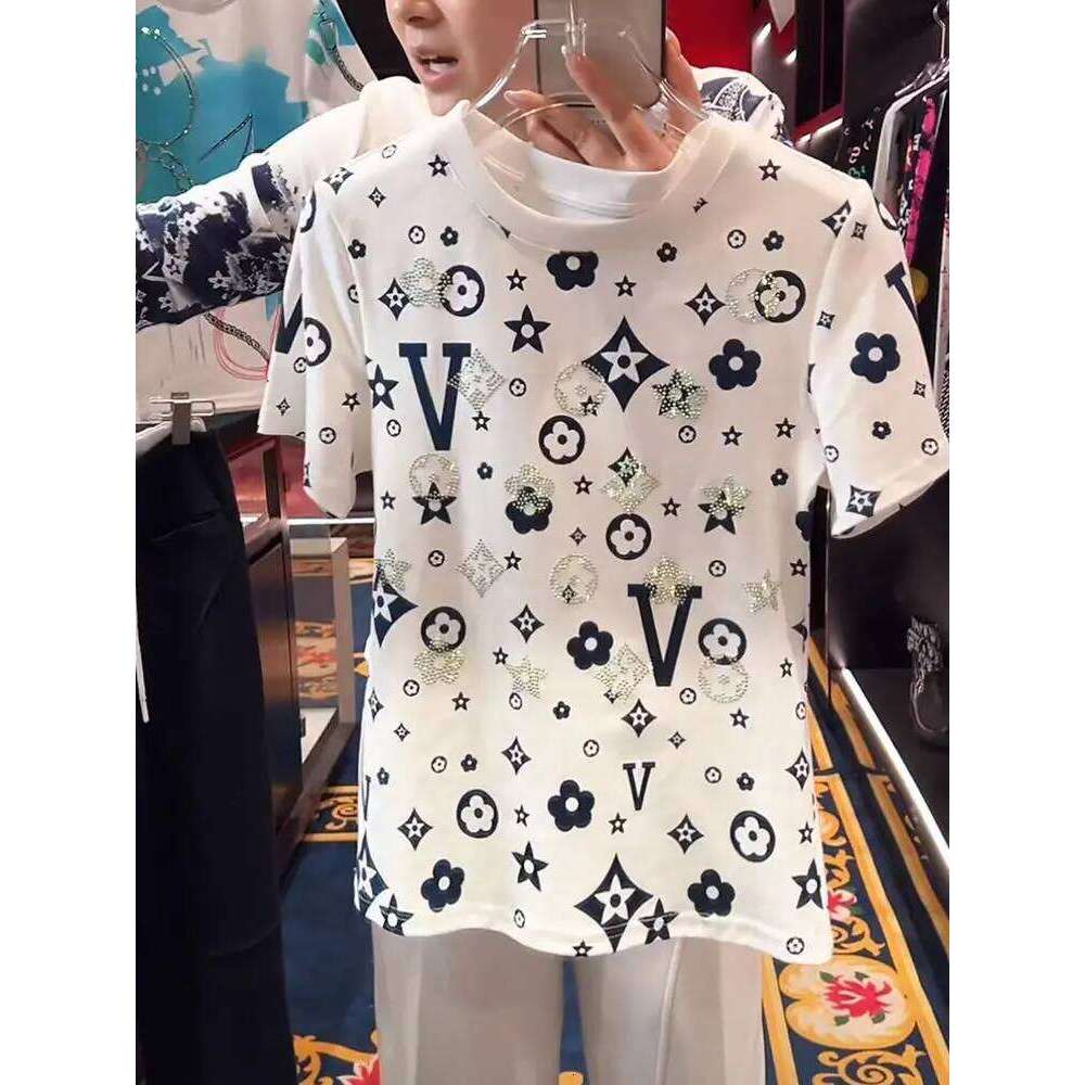Luxury Diamond Geometry Pattern Retro T Shirts White Cotton Summer Short Sleeve Tees Top High Street Fashion Women Niche Clothes