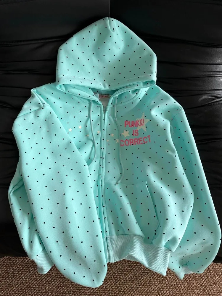 American Style Polka Dot Star Sweatshirts Spring Fashion Letter Print Hooded Women Y2k Sweet Loose Casual Jacket 2026 260327