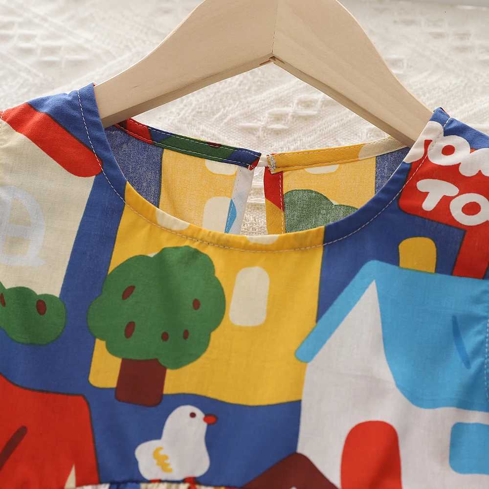 Humor Bear Kids Clothes Girls A-Line Hollow Out Flying Sleeve Graffiti Printing CasualDress Suit ChildrenT260330