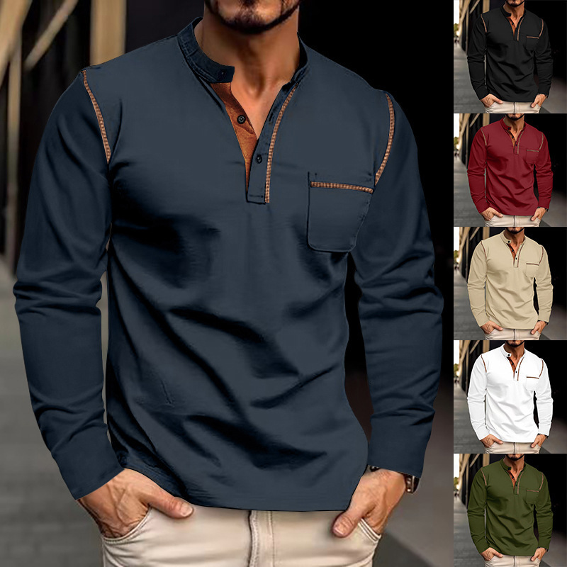 Stylish Solid Color Men's Tee featuring a Classic Long Sleeve Design