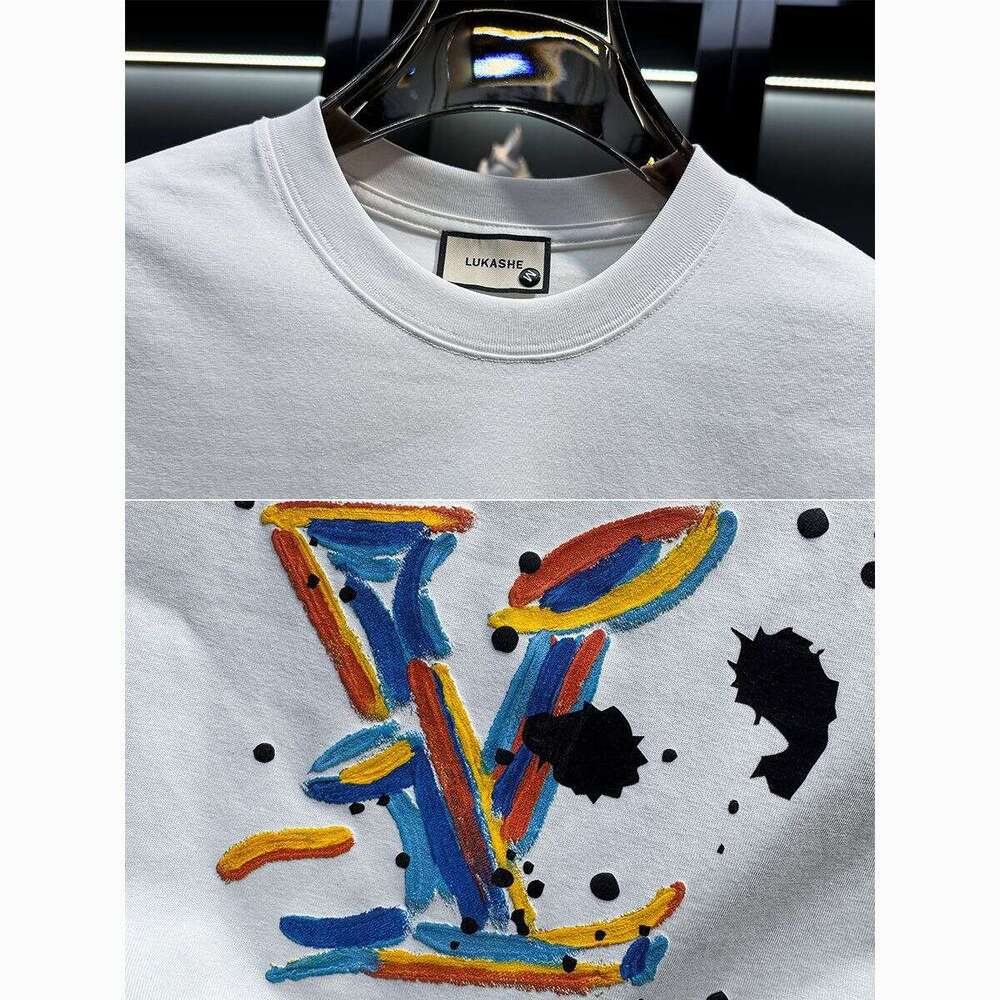 Men's American High-End Hand-Painted Graffiti Print Round Neck Short T-Shirt luxury Summer New Trendy European Style Half Sleeve