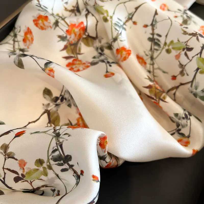 100 Silk Scarf Plum Blossom Pattern Square Scarves for Women Wrap Kerchief Mulberry Silk Bandana Fashion Luxury Headband Hijab Z260330