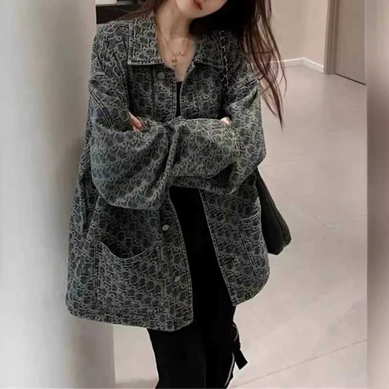 Women Denim Coats Print Single Breasted Coat Casual Turn Down Collar Y2k Streetwear Jackets Splice Jacket 2025 Vintage SpringT260328