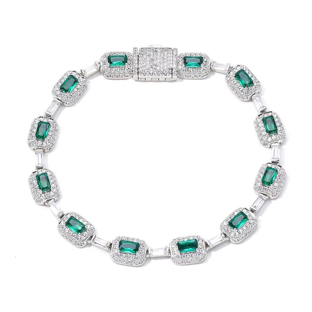 European American High-Grade Emerald Moissanite Bracelet for Women Trendy Hip Hop Color Gem Jewelry Cross-Border Wholesale