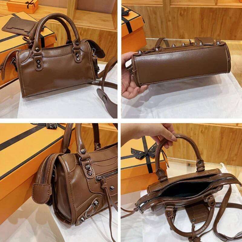 Rivet Motorcycle High End Large Capacity Shoulder Textured Leather Crossbody Bag Fashionable Casual Women S Handbag Liksusie