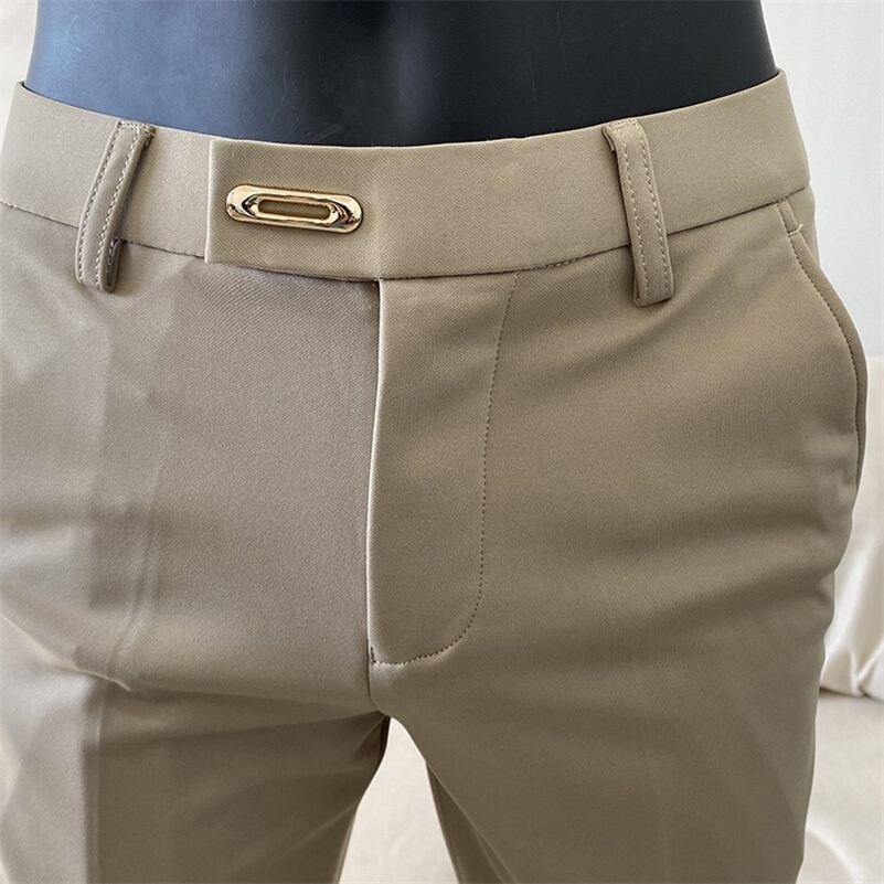 Men Suit Pant Autumn Solid Elastic Waist Dress Pants Cala Masculina Men Slim Business Office Social Ankle Length Trousers 260327