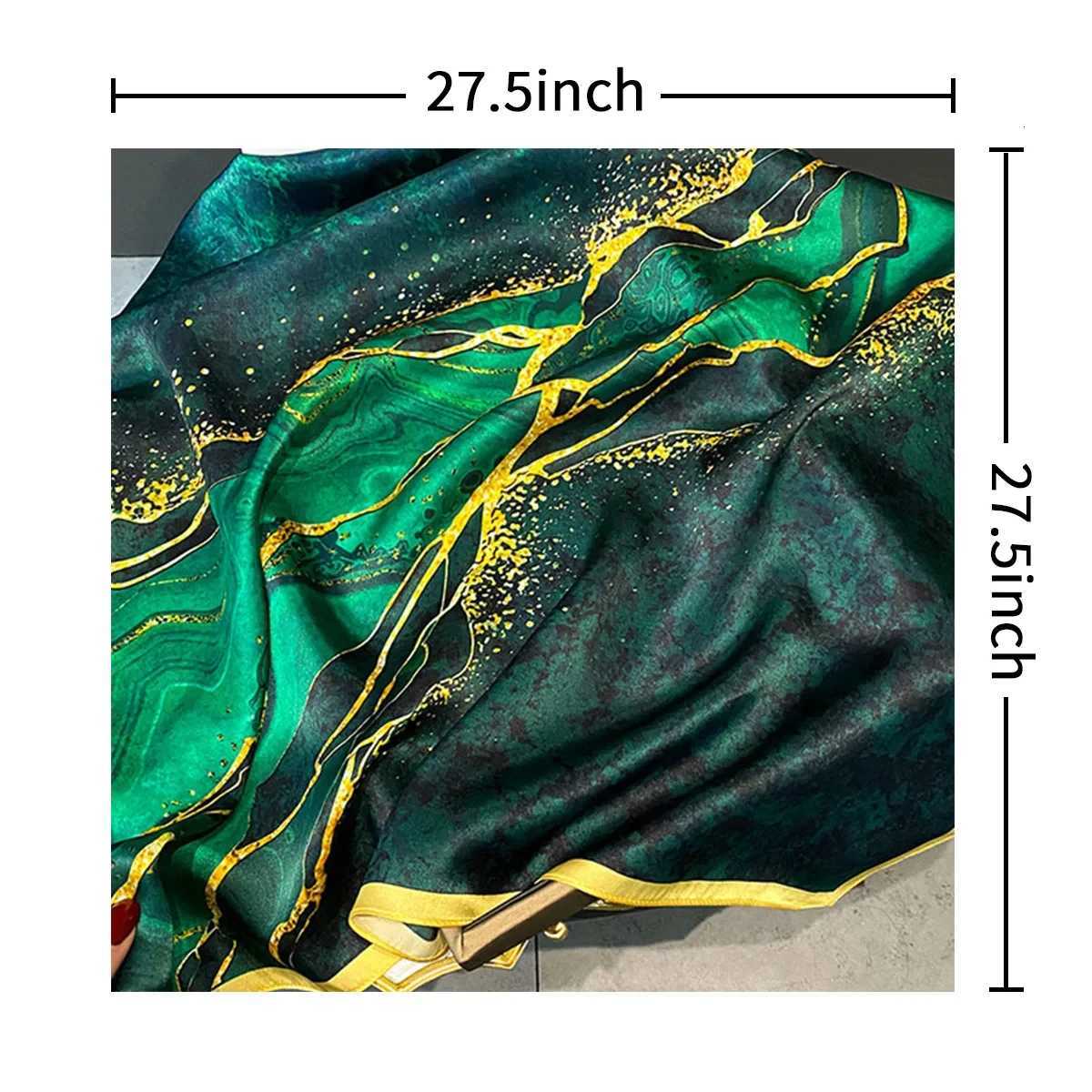 Dark Green River Print Neckerchief Vintage Imitation Silk Square Scarf Bandana Breathable Head Wrap Hair Accessories Z260330