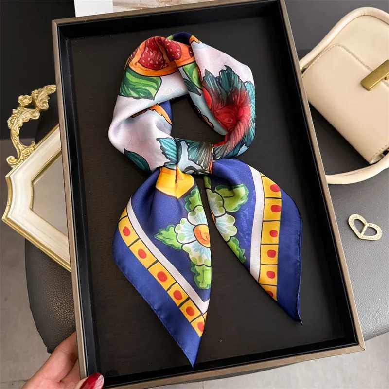 Lemon Print Silk Square Scarf Wen Luxury Soft Satin Kerchief Thin Neck Scarf Fashion Sunscreen scarf For Wen Bag Ribbon X260328