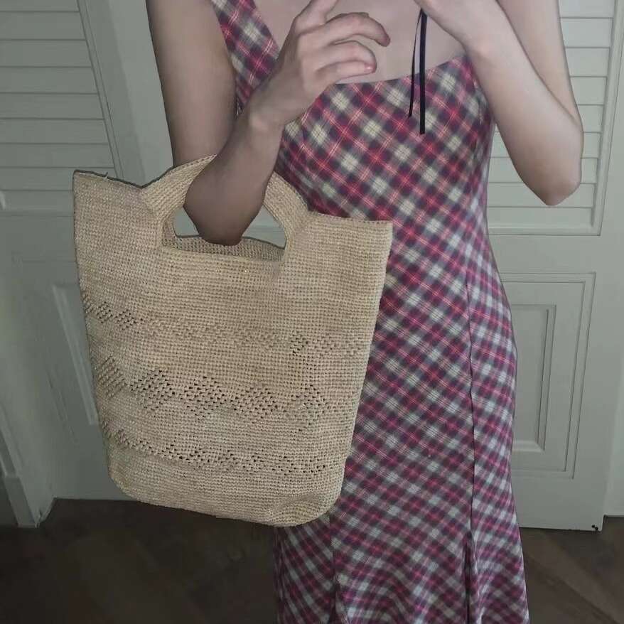 Totebag Shoulder ROSE NOIRE Japanese Style Raffia Handmade Large Capacity Woven For Women Summer Travel Handbag Vintage Beach Tote Bag