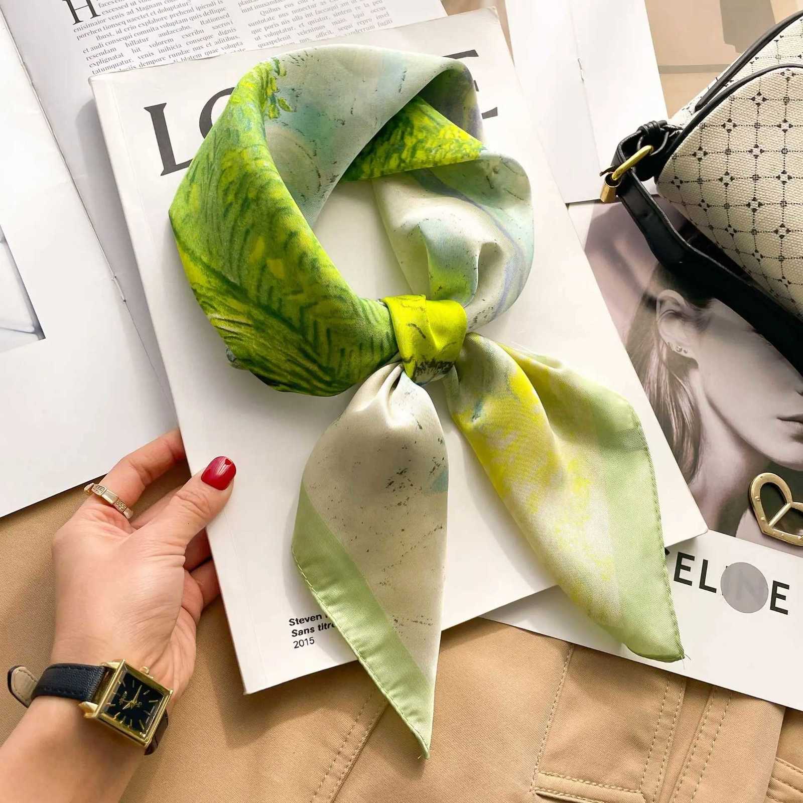 Brand Floral Print Silk Square Scarf Wen Soft Satin Kerchief Hairband Neckerchief Hijab Lady band Foard Bag Ribbon X260328