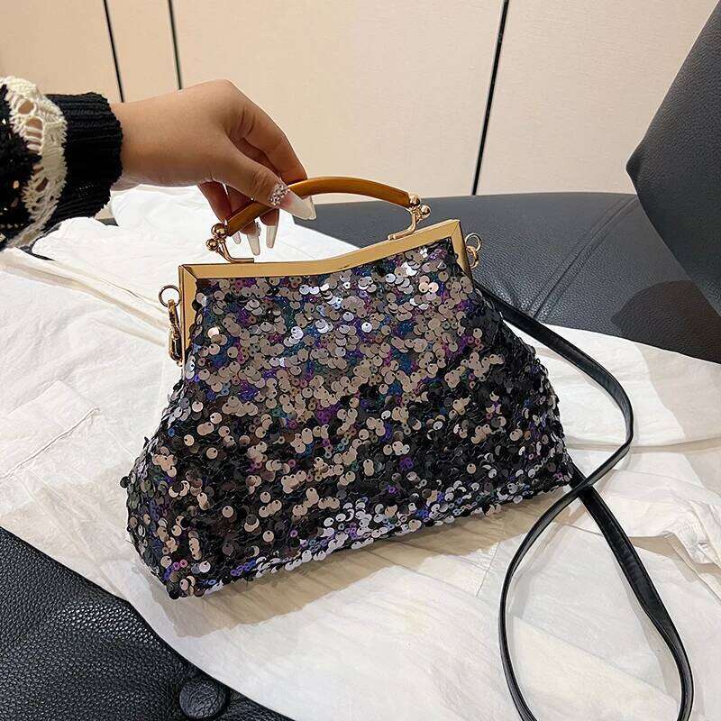 Chinese Embroidery Elegant Sequin Wedding Clutch Bag For Women Luxury Glitter Evening Brand Shoulder Purse With Gold Chain Stylish Party Handbag Clutc
