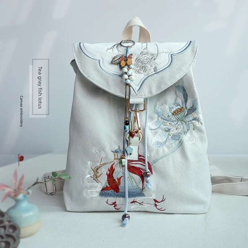 Chinese Embroidery Inch Retro Chinese Style Backpack Handmade Embroidery Canvas Bag With Zipper Laptop Drawstring Rucksack Clutch Bags