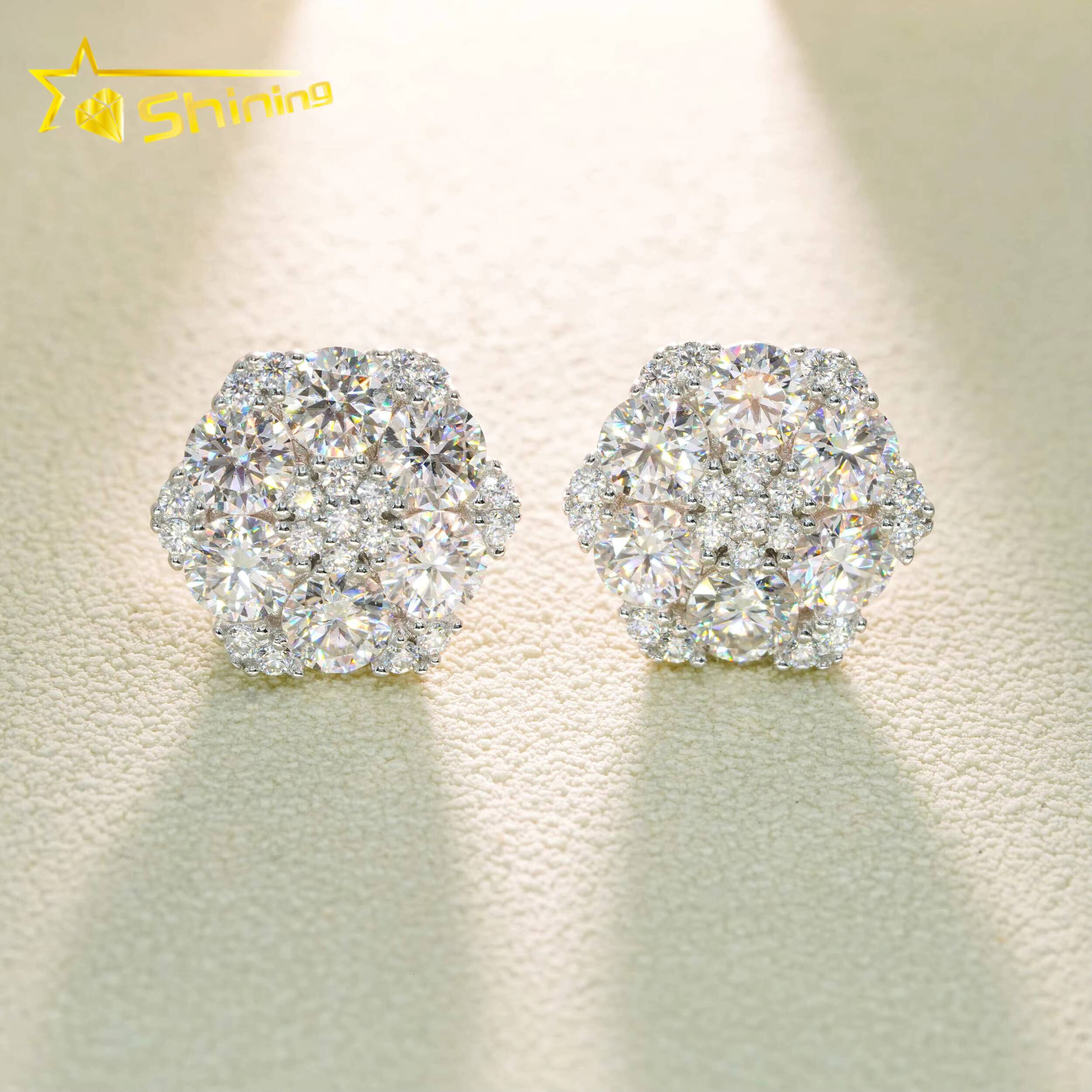 Luxury High Quality Hot Sale Flower Design Bling Jewelry 925 Sterling Silver Hip Hop Iced Out Moissanite Stud Earring Earrings