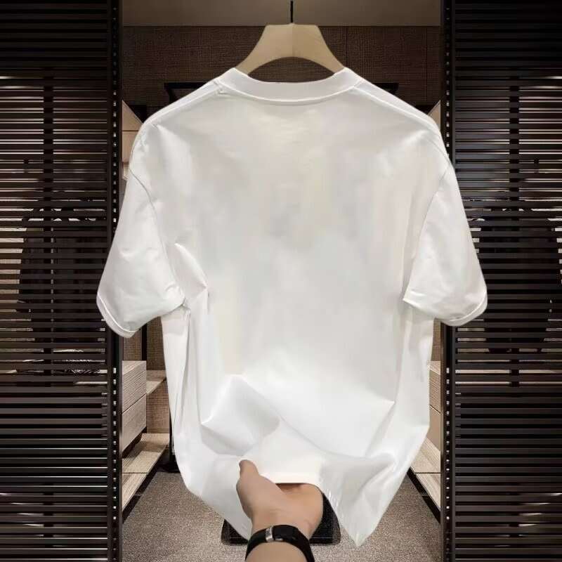 Pure Cotton High-End Trendy Brand Simple Short Sleeve T-Shirt Men's American Style Loose luxury Summer Crew Neck Top Tee Shirt