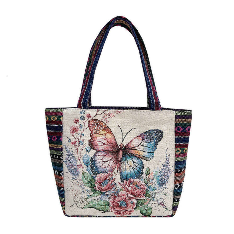 New Cartoon Embroidered Woven Jacquard Canvas Handbag, Large Capacity Cute Shoulder Tote Bag For Students Practical Package