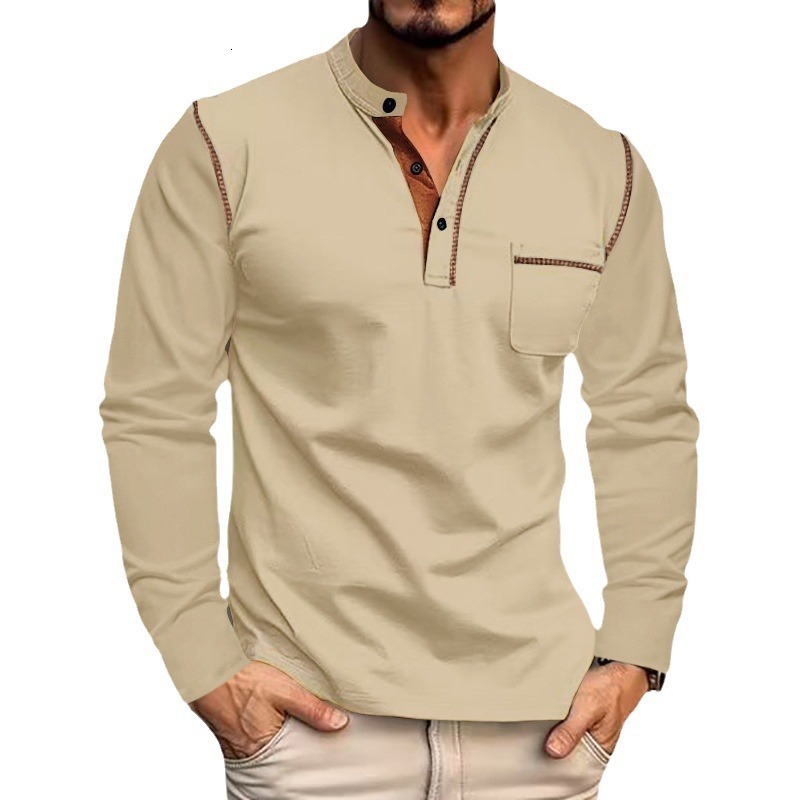 Stylish Solid Color Men's Tee featuring a Classic Long Sleeve Design