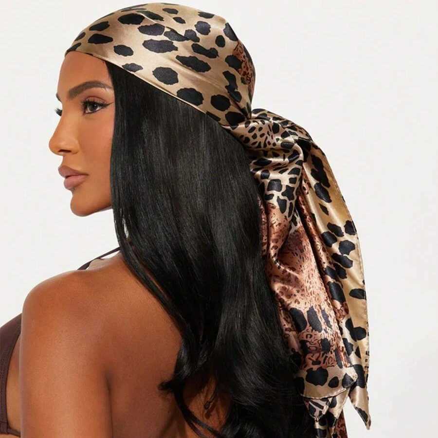 9090cm Leopard Printed Square Scarf Women Luxury s Scarf Fashion Dot Headband Matte Satin Silk Hair Band Handkerchief Z260330