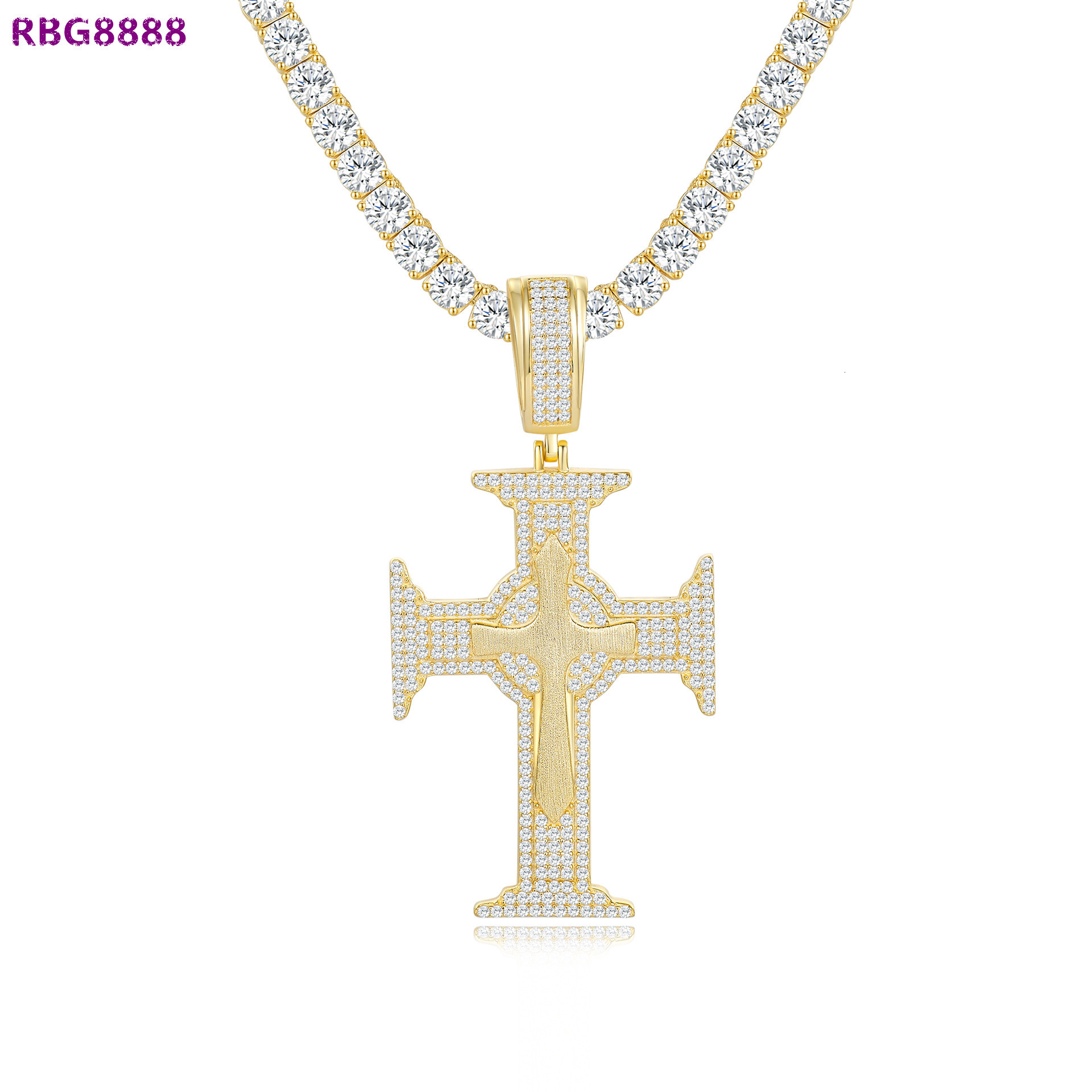 10K Solid Gold Moissanite Cross Pendant Necklace Unisex Italian Brushed Craft Luxury Hip Hop Fashion Jewelry