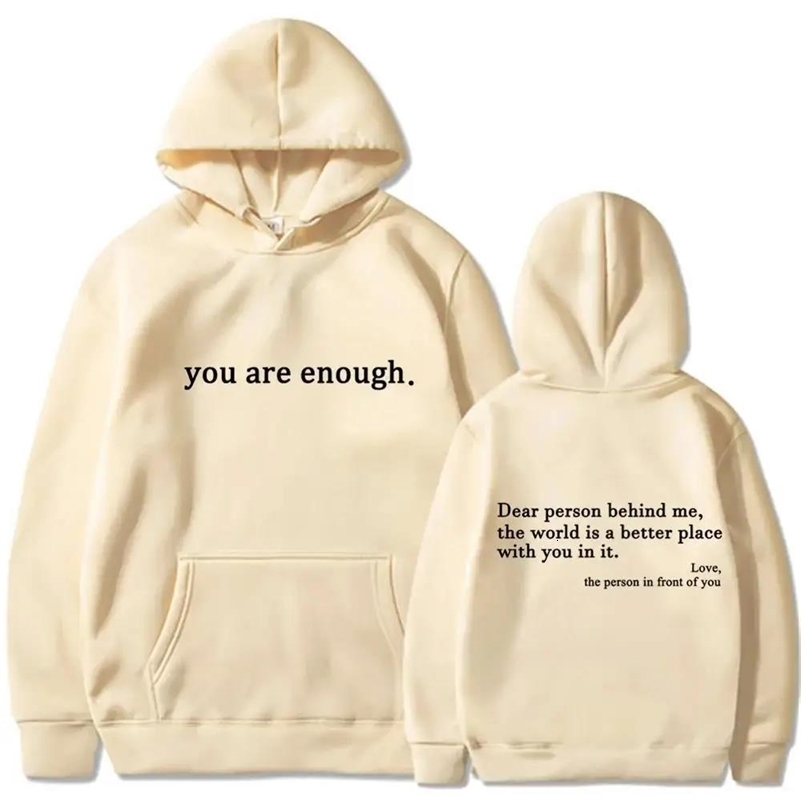 Autumn Winter Men Hooded Dear Person Behind Me You Are Enough Print Fashion Sweatshirt Hip Hop Casual Unisex Clothing 260327