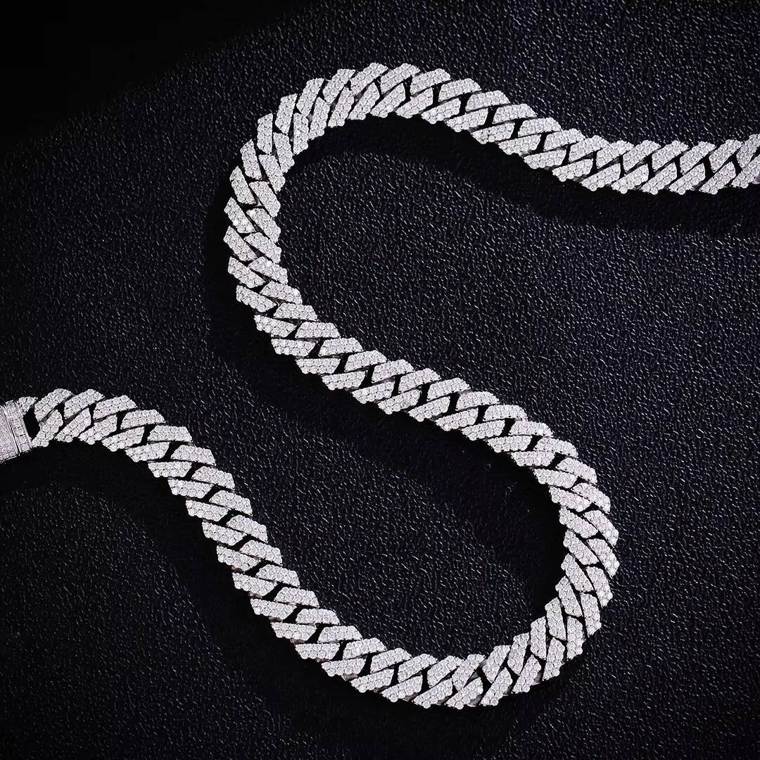 10mm Moissanite Cuban Necklace S925 Silver Necklace Moissanite Hip Hop Necklace