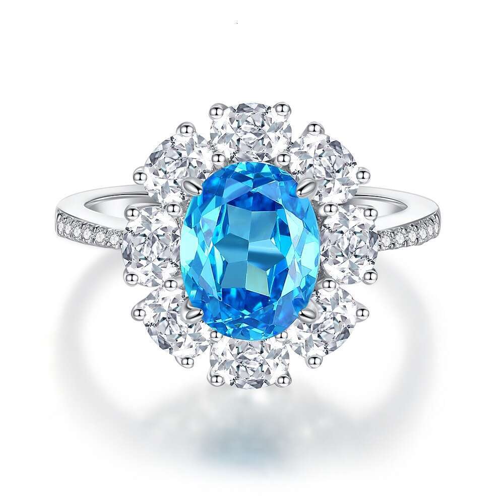 Ring Exquisite Flower Shaped Luxury Zircon Ring Pure Silver Emerald Ring For Women High Carbon Diamond Radiant Ice Cut Zircon Wood Color Style Luxury 