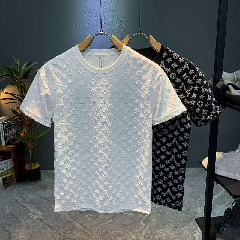 Summer New Trendy Round Neck Pullover Short T-Shirt Korean Style Brand Print Loose Casual Half Sleeve Tee for Men