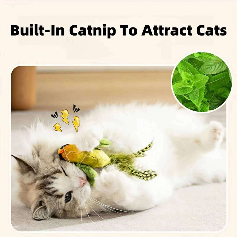 Interactive Imitated Chirping Cat Sparrow with Catnip Squeak Toys Simulation Bird Sound No Battery Pet Dog Toy