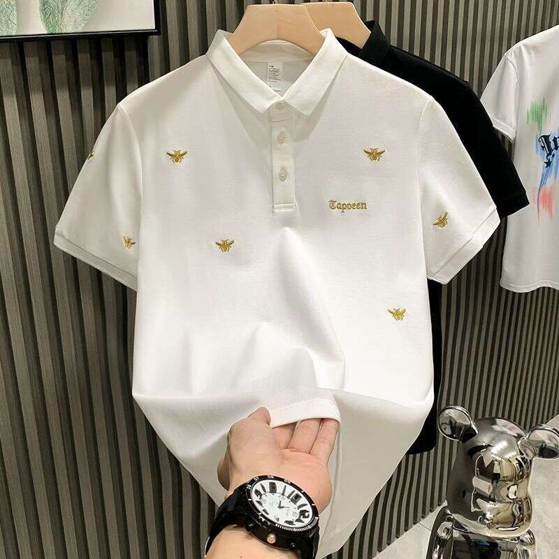 Men's Polo Shirt, Fashionable Summer Business Style, New Embroidered Korean Version, Casual Turn-Down Collar Short-Sleeve Top T-Shirt