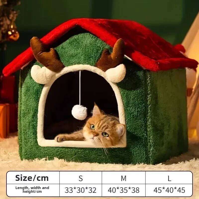 Christmas Nest Warm Soft Plush Multifunctional Dog Bed Thickened Closed Design Removable Cat House Pet Product