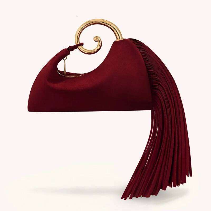 Trendy Creative Horsetail Shape Women S Handbag French Elegant Tassel Design Metal Ring Cloud Bag Prom Clutch Purse Banquet Bags Clutch Bags