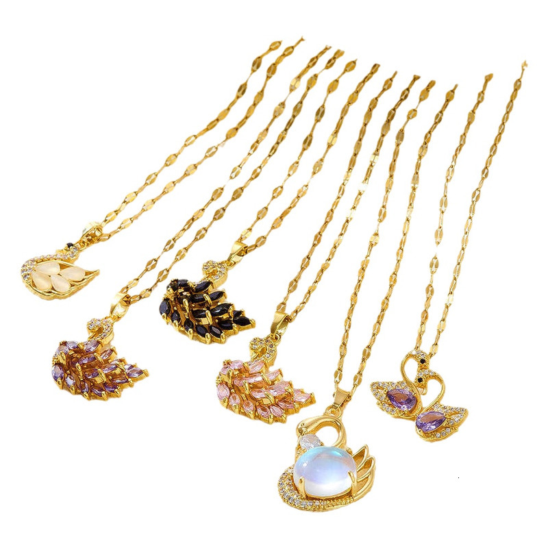Jewelry Fashion Micro-inlaid Zircon Swan Titanium Steel Necklace For Women Summer Light Luxury Niche Design Versatile High-end Clavicle Chain Jewelry